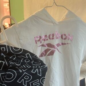 Reebok 2pc White Hoodie with Pink Logo black and white pants size 5 0007